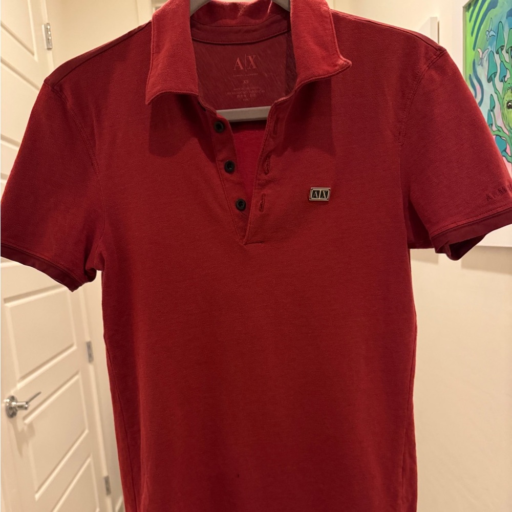 Armani Exchange Red Polo Shirt with Textured Fabric and Emblem